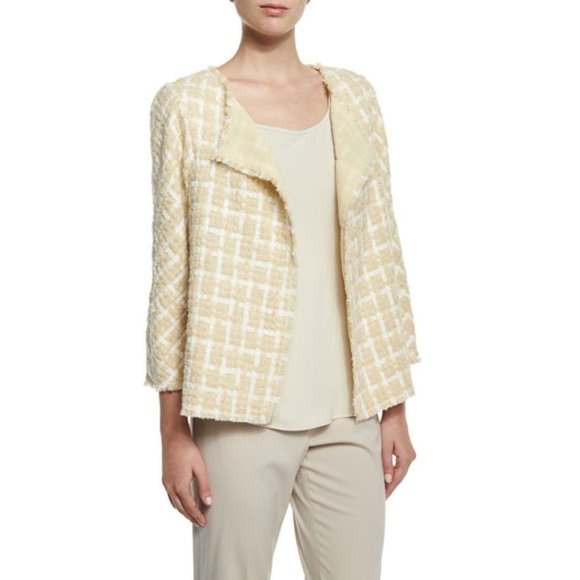 Womens Size Medium Lafayette 148 Venus Tweed Topper Jacket with Fringe Trim - Picture 1 of 6
